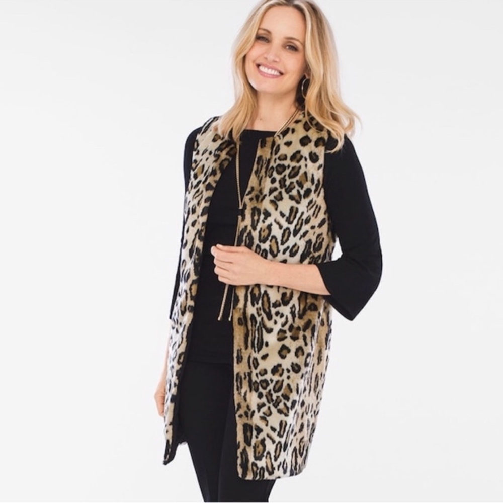 Chico's Leopard Print Long Vest in Tan and Black